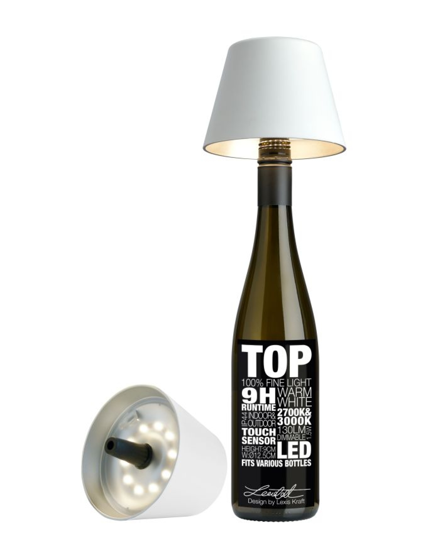 SOMPEX - TOP Akku-Flaschenleuchte in Weiß, dimmbar, 2 Lichtfarben, 1,5W LED